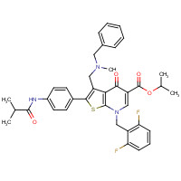 192887-28-8 propan-2-yl 3-[[benzyl(methyl)amino]methyl]-7-[(2,6-difluorophenyl)methyl]-2-[4-(2-methylpropanoylamino)phenyl]-4-oxothieno[2,3-b]pyridine-5-carboxylate chemical structure