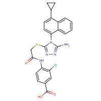 878672-18-5 4-[[2-[[5-amino-4-(4-cyclopropylnaphthalen-1-yl)-1,2,4-triazol-3-yl]sulfanyl]acetyl]amino]-3-chlorobenzoic acid chemical structure