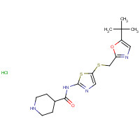 345627-90-9 N-[5-[(5-tert-butyl-1,3-oxazol-2-yl)methylsulfanyl]-1,3-thiazol-2-yl]piperidine-4-carboxamide;hydrochloride chemical structure