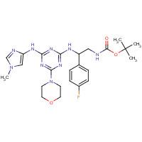 1200605-32-8 tert-butyl N-[2-(4-fluorophenyl)-2-[[4-[(1-methylimidazol-4-yl)amino]-6-morpholin-4-yl-1,3,5-triazin-2-yl]amino]ethyl]carbamate chemical structure