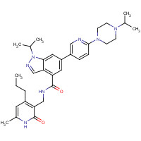 1431612-23-5 N-[(6-methyl-2-oxo-4-propyl-1H-pyridin-3-yl)methyl]-1-propan-2-yl-6-[6-(4-propan-2-ylpiperazin-1-yl)pyridin-3-yl]indazole-4-carboxamide chemical structure