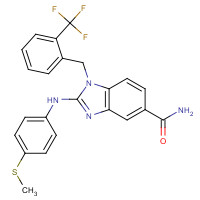 1092829-83-8 2-(4-methylsulfanylanilino)-1-[[2-(trifluoromethyl)phenyl]methyl]benzimidazole-5-carboxamide chemical structure