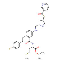 345915-10-8 propan-2-yl (2S)-2-[[2-[2-(4-fluorophenyl)ethyl]-5-[[(2S,4S)-4-(pyridine-3-carbonylsulfanyl)pyrrolidin-2-yl]methylamino]benzoyl]amino]-4-methylsulfanylbutanoate chemical structure