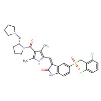 477575-56-7 (3Z)-5-[(2,6-dichlorophenyl)methylsulfonyl]-3-[[3,5-dimethyl-4-[(2R)-2-(pyrrolidin-1-ylmethyl)pyrrolidine-1-carbonyl]-1H-pyrrol-2-yl]methylidene]-1H-indol-2-one chemical structure