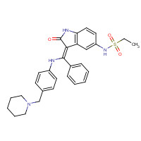 422513-13-1 N-[(3Z)-2-oxo-3-[phenyl-[4-(piperidin-1-ylmethyl)anilino]methylidene]-1H-indol-5-yl]ethanesulfonamide chemical structure