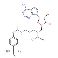 1338466-77-5 1-[3-[[(2R,3S,4R,5R)-5-(4-aminopyrrolo[2,3-d]pyrimidin-7-yl)-3,4-dihydroxyoxolan-2-yl]methyl-propan-2-ylamino]propyl]-3-(4-tert-butylphenyl)urea chemical structure