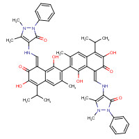 256493-47-7 4-[[(Z)-[7-[(8Z)-8-[[(1,5-dimethyl-3-oxo-2-phenylpyrazol-4-yl)amino]methylidene]-1,6-dihydroxy-3-methyl-7-oxo-5-propan-2-ylnaphthalen-2-yl]-3,8-dihydroxy-6-methyl-2-oxo-4-propan-2-ylnaphthalen-1-ylidene]methyl]amino]-1,5-dimethyl-2-phenylpyrazol-3-one chemical structure