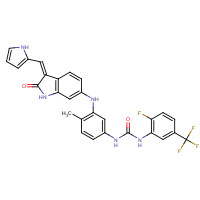 1033769-28-6 1-[2-fluoro-5-(trifluoromethyl)phenyl]-3-[4-methyl-3-[[(3Z)-2-oxo-3-(1H-pyrrol-2-ylmethylidene)-1H-indol-6-yl]amino]phenyl]urea chemical structure