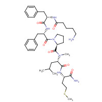 133156-06-6 (2S)-N-[(2S)-1-[[(2S)-1-amino-4-methylsulfanyl-1-oxobutan-2-yl]amino]-4-methyl-1-oxopentan-2-yl]-1-[(2S)-2-[[(2S)-2-(5-aminopentanoylamino)-3-phenylpropanoyl]amino]-3-phenylpropanoyl]-N-methylpyrrolidine-2-carboxamide chemical structure