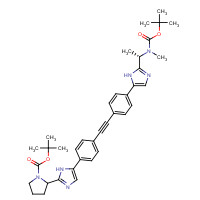 1228968-76-0 tert-butyl 2-[5-[4-[2-[4-[2-[(1S)-1-[methyl-[(2-methylpropan-2-yl)oxycarbonyl]amino]ethyl]-1H-imidazol-5-yl]phenyl]ethynyl]phenyl]-1H-imidazol-2-yl]pyrrolidine-1-carboxylate chemical structure
