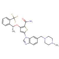 929095-18-1 5-[6-[(4-methylpiperazin-1-yl)methyl]benzimidazol-1-yl]-3-[(1R)-1-[2-(trifluoromethyl)phenyl]ethoxy]thiophene-2-carboxamide chemical structure