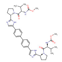 1214735-16-6 methyl N-[(2S)-1-[(2S)-2-[5-[4-[4-[2-[(2S)-1-[(2S)-2-(methoxycarbonylamino)-3-methylbutanoyl]pyrrolidin-2-yl]-1H-imidazol-5-yl]phenyl]phenyl]-1H-imidazol-2-yl]pyrrolidin-1-yl]-3-methyl-1-oxobutan-2-yl]carbamate chemical structure