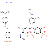 62758-15-0 disodium;4-[[4-(dimethylamino)phenyl]diazenyl]benzenesulfonate;4-[(E)-[4-(ethylamino)-3-methylphenyl]-(4-ethylimino-3-methylcyclohexa-2,5-dien-1-ylidene)methyl]-2-hydroxy-5-sulfobenzenesulfonate chemical structure