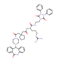 246146-55-4 (2S)-5-(diaminomethylideneamino)-N-[2-(3,5-dioxo-1,2-diphenyl-1,2,4-triazolidin-4-yl)ethyl]-2-[[2-[1-[2-oxo-2-[4-(6-oxo-5,11-dihydrobenzo[c][1]benzazepin-11-yl)piperazin-1-yl]ethyl]cyclopentyl]acetyl]amino]pentanamide chemical structure