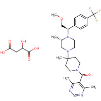 541503-81-5 (4,6-dimethylpyrimidin-5-yl)-[4-[(3S)-4-[(1R)-2-methoxy-1-[4-(trifluoromethyl)phenyl]ethyl]-3-methylpiperazin-1-yl]-4-methylpiperidin-1-yl]methanone;2-hydroxybutanedioic acid chemical structure