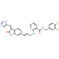 1289187-48-9 N-[(3,4-difluorophenyl)methyl]-2-[[(E)-3-[(3Z)-3-(1H-imidazol-5-ylmethylidene)-2-oxo-1H-indol-6-yl]prop-2-enyl]amino]pyridine-3-carboxamide chemical structure
