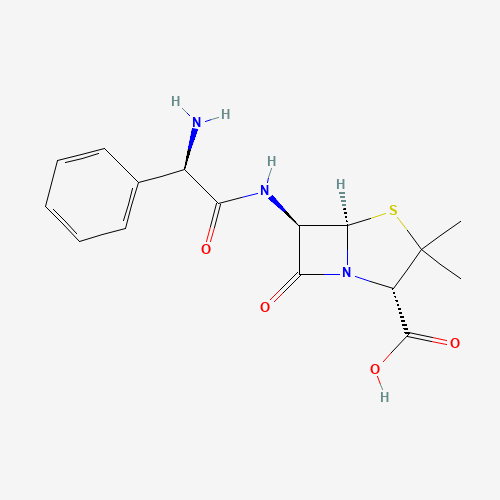 69-53-4 (2S,5R,6R)-6-[(R)-2-Amino-2-phenylacetamido]-3,3-dimethyl-7-oxo-4-thia-1-azabicyclo[3.2.0]heptane-2-carboxylic acid chemical structure