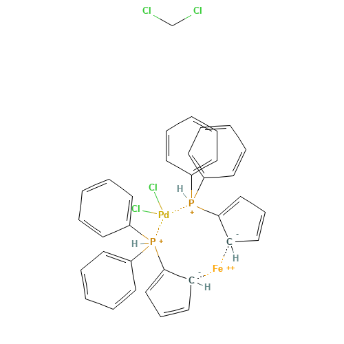 95464-05-4 1,1'-Bis(diphenylphosphino)ferrocene-palladium(II)dichloride dichloromethane complex chemical structure