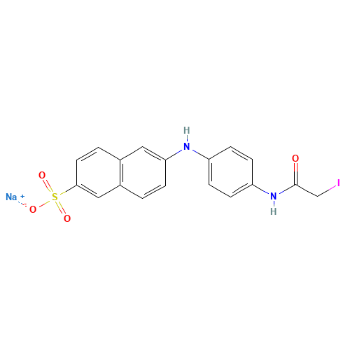 143756-46-1 2-(4'-(IODOACETAMIDO)ANILINO)NAPHTHALENE-6-SULFONIC ACID SODIUM SALT chemical structure