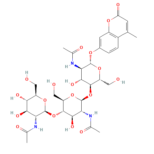 53643-13-3 4-METHYLUMBELLIFERYL-N,N',N''-TRIACETYL-BETA-CHITOTRIOSIDE chemical structure