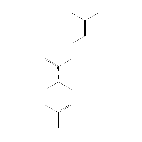 495-61-4 (-)-b-bisabolene,b-bisabolene,6-methyl-2-(4-methyl-3-cyclohexen-1-yl)-1,5-heptadiene chemical structure