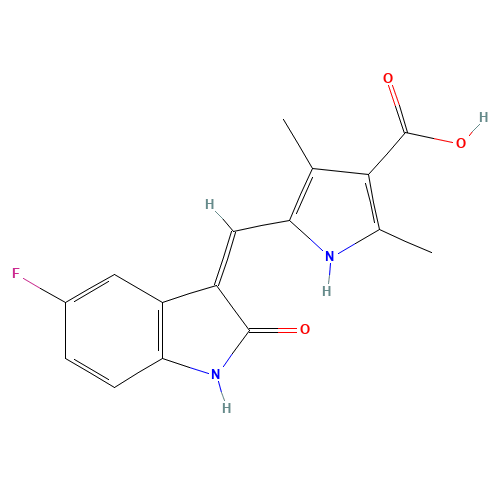 356068-93-4 5-((Z)-(5-Fluoro-2-oxoindolin-3-ylidene)methyl)-2,4-dimethyl-1H-pyrrole-3-carboxylic acid chemical structure