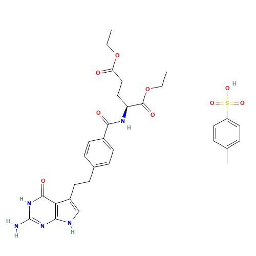 165049-28-5 N-[4-[2-(2-Amino-4,7-dihydro-4-oxo-3H-pyrrolo[2,3-d]pyrimidin-5-yl)ethyl]benzoyl]-L-glutamic acid 1,5-diethyl ester 4-methylbenzenesulfonate chemical structure