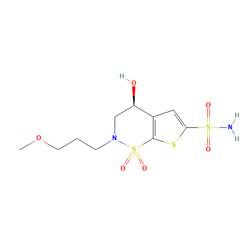 154127-42-1 (4S)-1,1-dioxide-3,4-dihydro-4-hydroxy-2-(3-methoxypropyl)-2H-Thieno[3,2-e]-1,2-thiazine-6-sulfonamide chemical structure
