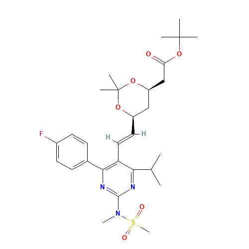 289042-12-2 tert-Butyl 6-[(1E)-2-[4-(4-fluorophenyl)-6-(1-methylethyl)-2-[methyl(methylsulfonyl)amino]-5-pyrimidinyl]ethenyl]-2,2-dimethyl-1,3-dioxane-4-acetate chemical structure