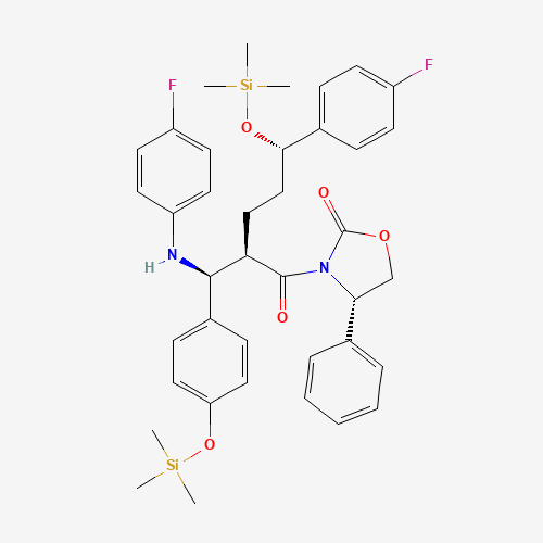 272778-12-8 3-[(2R,5S)-5-(4-Fluorophenyl)-2-[(S)-[(4-fluorophenyl(amino)]][4-[trimethylsilyl]-oxy]phenyl]methyl]-1-oxo-5-[(trimethylsily)-oxy]pentyl]-4-phenyl-(4S)-2-oxazolidinone chemical structure