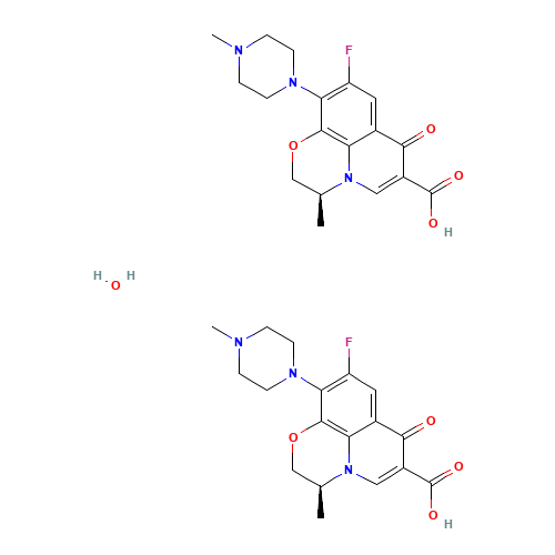 138199-71-0 (S)-9-Fluoro-2,3-dihydro-3-methyl-10-(4-methyl-1-piperazinyl)-7-oxo-7H-pyrido(1,2,3-de)-1,4-benzoxazine-6-carboxylic acid hydrate (2:1) chemical structure