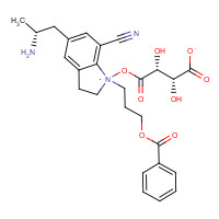 239463-85-5 5-[(2R)-2-Aminopropyl]-1-[3-(benzoyloxy)propyl]-2,3-dihydro-1H-indole-7-carbonitrile (2R,3R)-2,3-dihydroxybutanedioate chemical structure