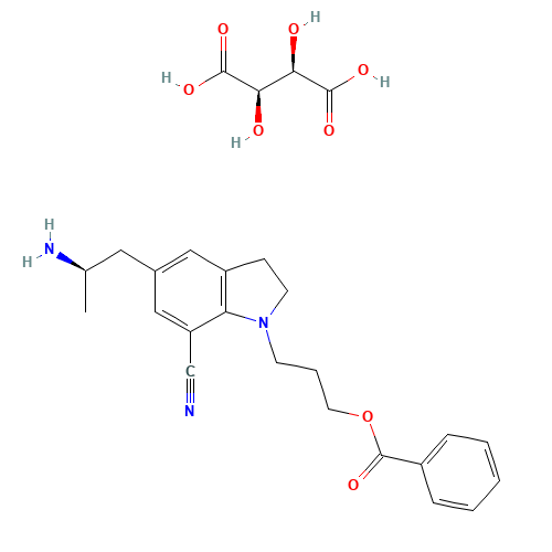 239463-85-5 5-[(2R)-2-Aminopropyl]-1-[3-(benzoyloxy)propyl]-2,3-dihydro-1H-indole-7-carbonitrile (2R,3R)-2,3-dihydroxybutanedioate chemical structure