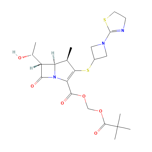 161715-24-8 (1R,5S,6S)-6-[1(R)-Hydroxyethyl]-1-methyl-2-[1-(2-thiazolin-2-yl)azetidin-3-ylsulfanyl]-1-carba-2-penem-3-carboxylic acid pivaloyloxymethyl ester chemical structure