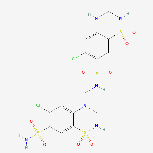 402824-96-8 N-[[7-(Aminosulfonyl)-6-chloro-2,3-dihydro-1,1-dioxo-4H-1,2,4-benzothiadiazin-4-yl]methyl]-6-chloro-3,4-dihydro-1,1-dioxo-2H-1,2,4-benzothiadiazine-7-sulfonamide Hydrochlorothiazide Impurity C; chemical structure