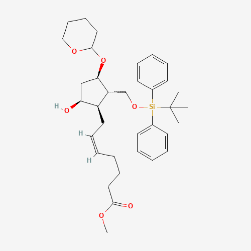 172016-60-3 (1R,2S,3R,5S,δZ)-2-(tert-Butyldiphenylsilyloxy)methyl-5-hydroxy-3-tetrahydropyranyloxy-cyclopentanehept-δ-en-oic Acid Methyl Ester (Mixture of Diastereomers) chemical structure