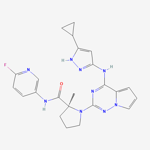 1001350-96-4 (2S)-1-[4-[(5-Cyclopropyl-1H-pyrazol-3-yl)amino]pyrrolo[2,1-f][1,2,4]triazin-2-yl]-N-(6-fluoro-3-pyridyl)-2-methyl-pyrrolidine-2-carboxamide chemical structure