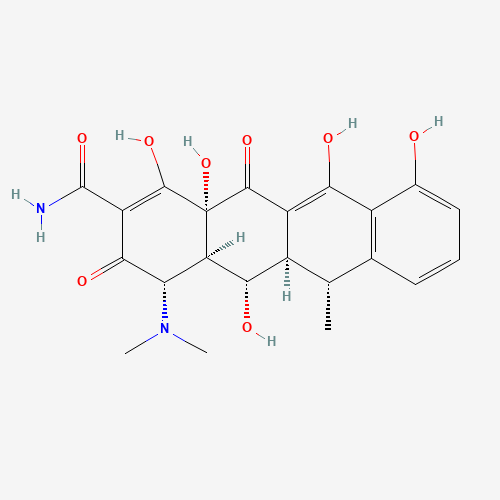 24390-14-5 (4S,4aR,5S,5aR,6R,12aS)-4-dimethylamino-3,5,10,12,12a-pentahydroxy-6-methyl-1,11-dioxo-4a,5,5a,6-tetrahydro-4H-tetracene-2-carboxamide hydrochloride chemical structure