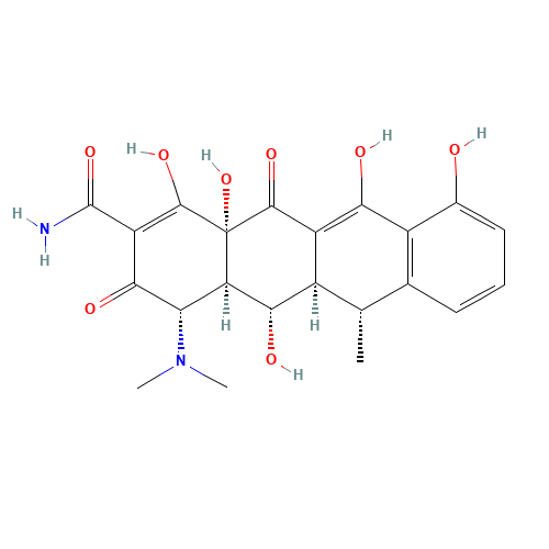 24390-14-5 (4S,4aR,5S,5aR,6R,12aS)-4-dimethylamino-3,5,10,12,12a-pentahydroxy-6-methyl-1,11-dioxo-4a,5,5a,6-tetrahydro-4H-tetracene-2-carboxamide hydrochloride chemical structure
