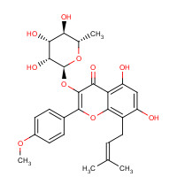 113558-15-9 5,7-Dihydroxy-2-(4-methoxyphenyl)-8-(3-methyl-2-buten-1-yl)-4-oxo-4H-chromen-3-yl 6-deoxy-a-L-mannopyranoside chemical structure