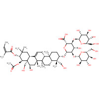 26339-90-2 (3b,16a,21b,22a)-22-Acetoxy-16,24,28-trihydroxy-21-{[(2Z)-2-methyl-2-butenoyl]oxy}olean-12-en-3-yl b-D-glucopyranosyl-(1->2)-[b-D-glucopyranosyl-(1->4)]-b-D-glucopyranosiduronic acid chemical structure