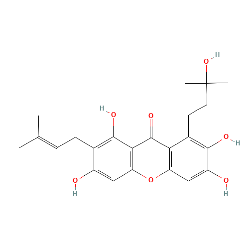 76996-27-5 1,3,6,7-tetrahydroxy-8-(3-hydroxy-3-methylbutyl)-2-(3-methylbut-2-enyl)-9H-xanthen-9-one chemical structure