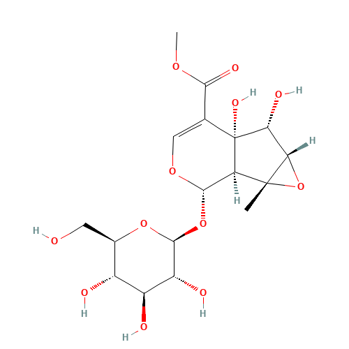 117479-87-5 Methyl (1aR,1bS,2S,5aR,6R,6aS)-2-(b-D-glucopyranosyloxy)-5a,6-dihydroxy-1a-methyl-1a,1b,2,5a,6,6a-hexahydrooxireno[4,5]cyclopenta[1,2-c]pyran-5-carboxylate chemical structure