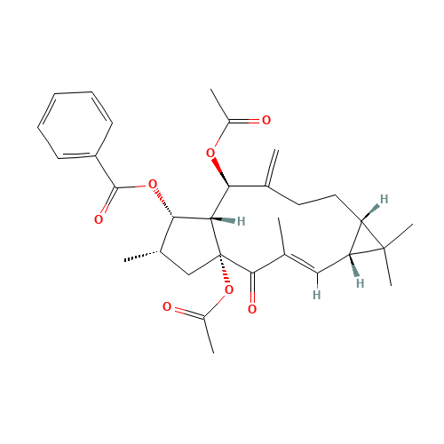 218916-52-0 (1aR,4aR,6S,7S,7aR,8R,11aS)-4a,8-Diacetoxy-1,1,3,6-tetramethyl-9-methylene-4-oxo-1a,4,4a,5,6,7,7a,8,9,10,11,11a-dodecahydro-1H-cyclopenta[a]cyclopropa[f][11]annulen-7-yl benzoate chemical structure