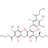 55576-66-4 1-Butanone, 1-(3,5-bis((2,6-dihydroxy-4-methoxy-3-methyl-5-(1-oxobutyl)phenyl)methyl)-2,4,6-trihydroxyphenyl)-2-methyl-, (S)- chemical structure