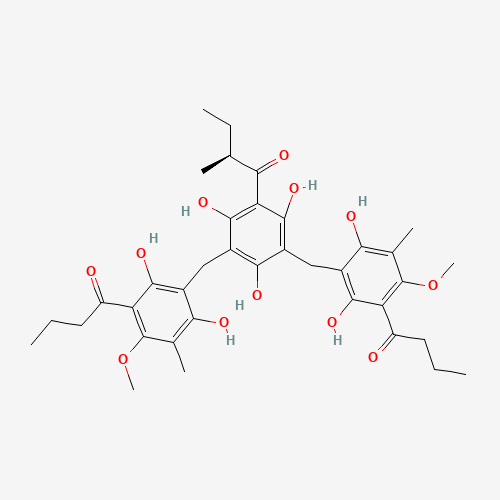 55576-66-4 1-Butanone, 1-(3,5-bis((2,6-dihydroxy-4-methoxy-3-methyl-5-(1-oxobutyl)phenyl)methyl)-2,4,6-trihydroxyphenyl)-2-methyl-, (S)- chemical structure