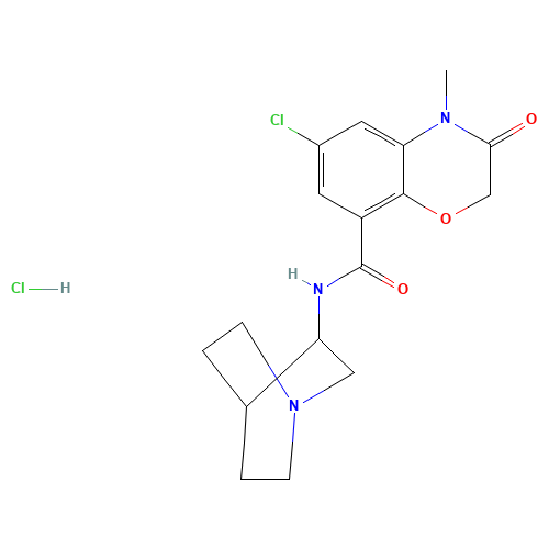123040-16-4 N-(1-Azabicyclo[2.2.2]oct-3-yl)-6-chloro-4-methyl-3-oxo-3,4-dihydro-2H-1,4-benzoxazine-8-carboxamide hydrochloride (1:1) chemical structure