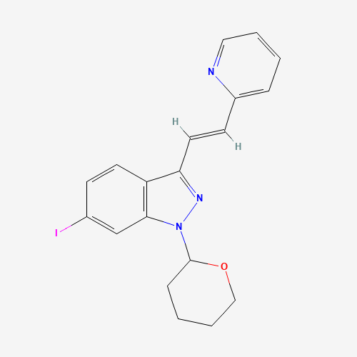 886230-77-9 (E)-6-Iodo-3-[2-(pyridin-2-yl)ethenyl]-1-(tetrahydro-2H-pyran-2-yl)-1H-indazole chemical structure