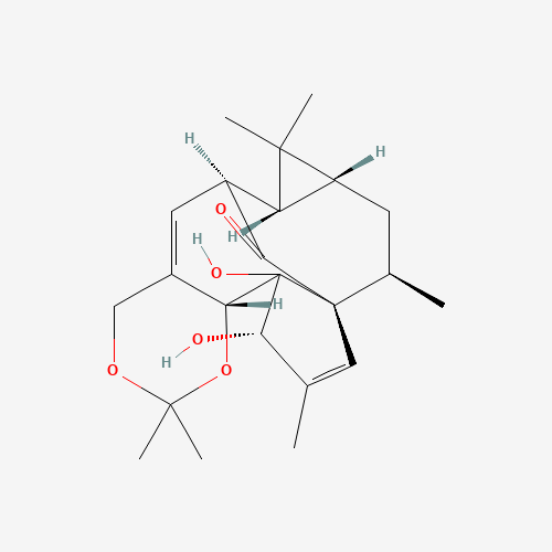 77573-43-4 (6R)-6,6aβ,7aβ,8,9,12,12a,12bβ-Octahydro-12α,12aα-dihydroxy-2,2,7,7,9β,11-hexamethyl-7H-6β,9aβ-methano-4H-cyclopenta[9,10]cyclopropa[5,6]cyclodeca[1,2-d]-1,3-dioxin-13-one chemical structure