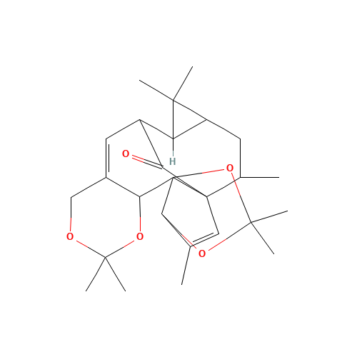 77573-44-5 (1aR,7bR)-1aα,2,7aα,13,14,14aα-Hexahydro-1,1,6,6,9,9,11,13α-octamethyl-10aαH-2α,12aα-methano-1H,4H-cyclopropa[5,6][1,3]dioxolo[2',3']cyclopenta[1',2':9,10]cyclodeca[1,2-d][1,3]dioxin-15-one chemical structure